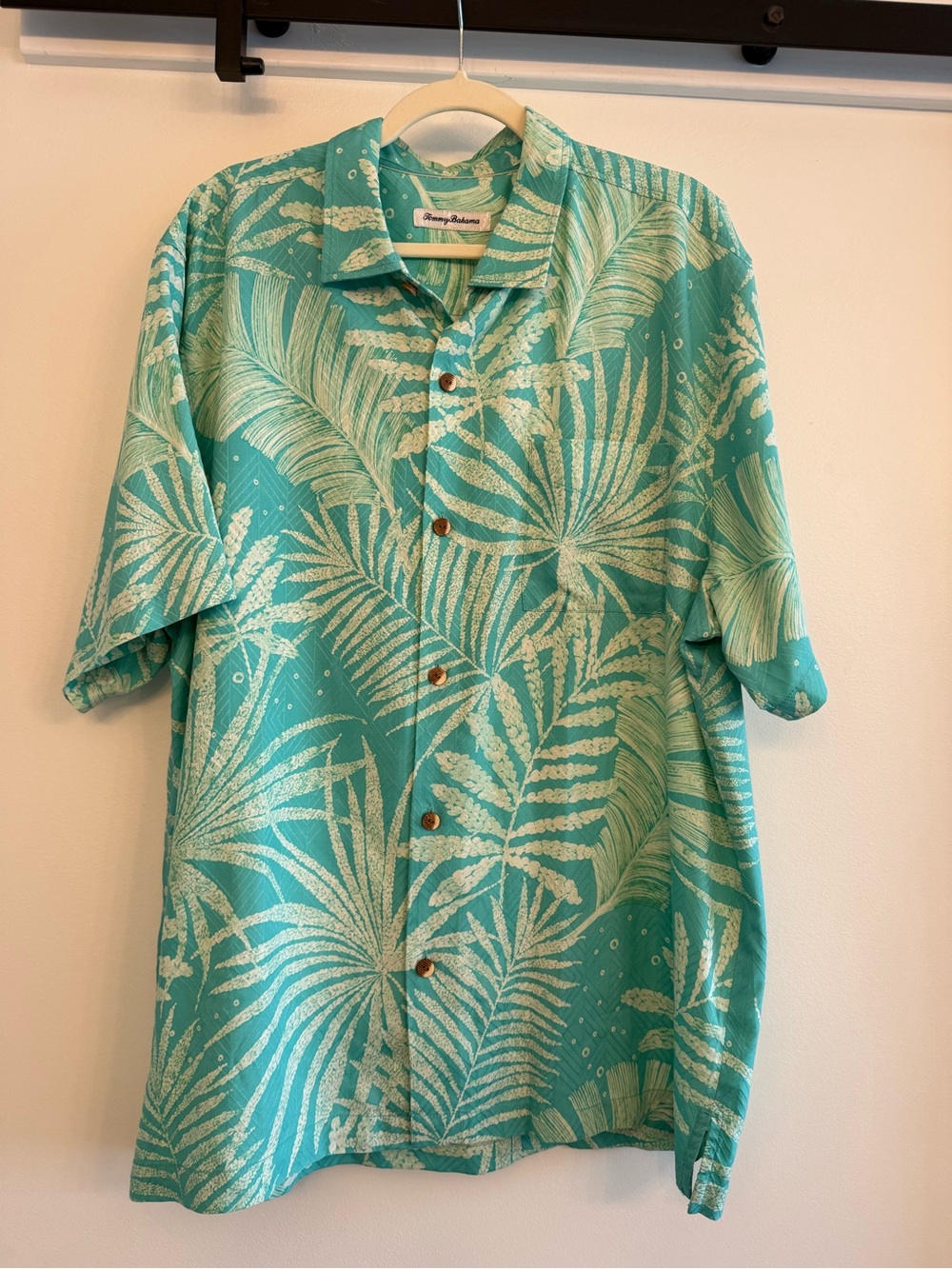 Tommy Bahama 100% Silk Teal Tropical Short-Sleeve Camp Shirt
